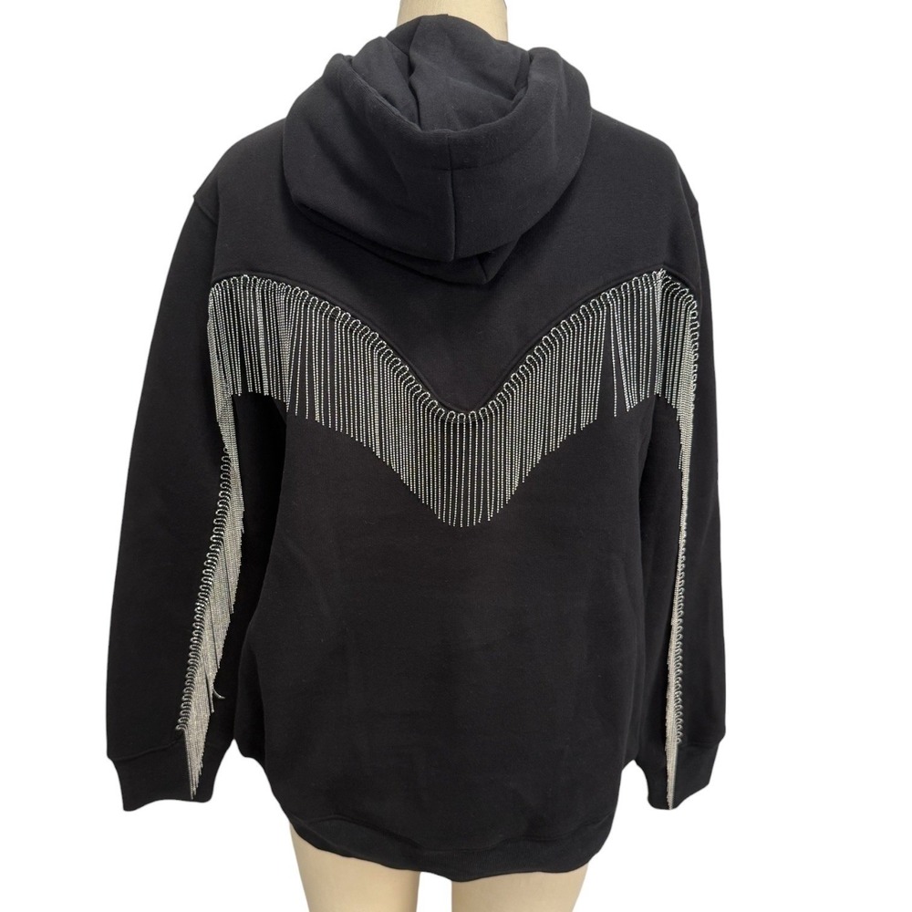 NEW AllSaints Giselle Chain Fringe Hoodie Sweatshirt M Oversized Black Silver